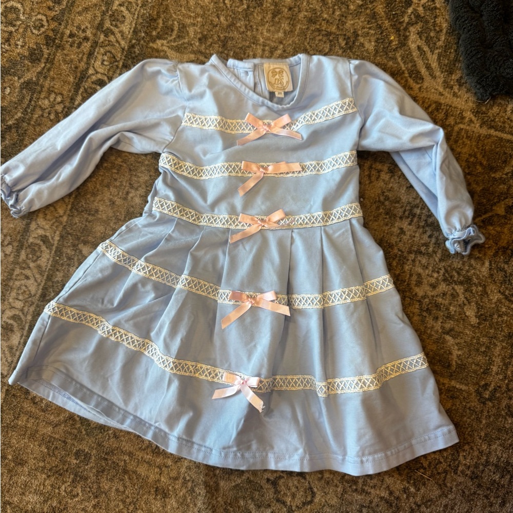 Charming Blue Kids Dress with Pink Accents
